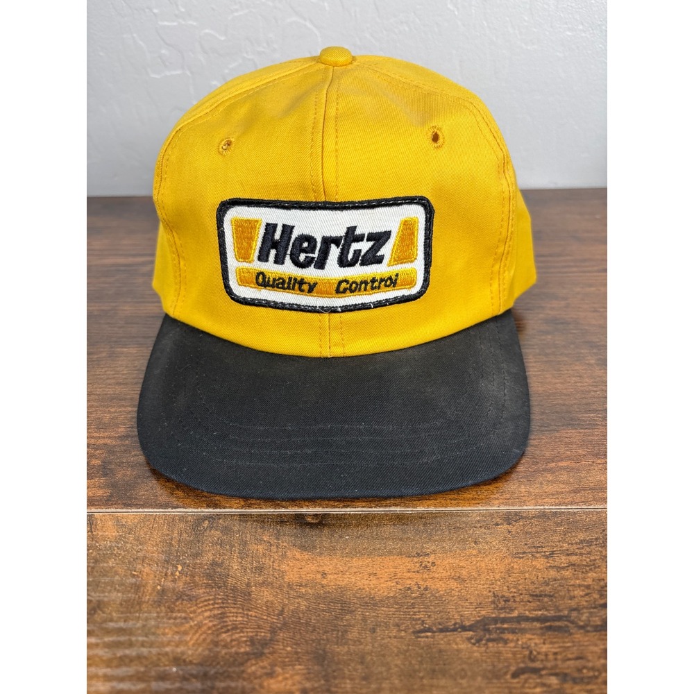 Vintage Hertz Quality Control Snapback Hat Yellow Black Made in USA Corporate